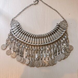 Bohemian Silver Coin Choker Necklace